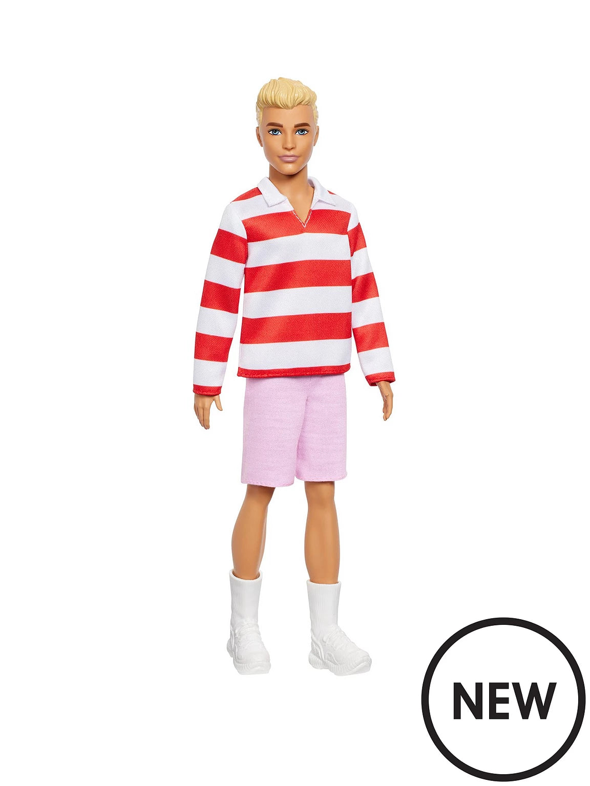 BARBIE FASHIONISTA KEN DOLL BLONDE RED/WHITE SHIRT 241 - Toyworld Frankston