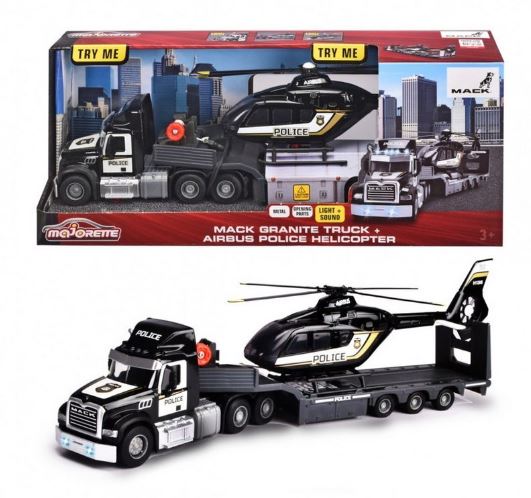 MAJORETTE MACK GRANITE TRUCK AND AIRBUS POLICE HELICOPTER - Toyworld Frankston