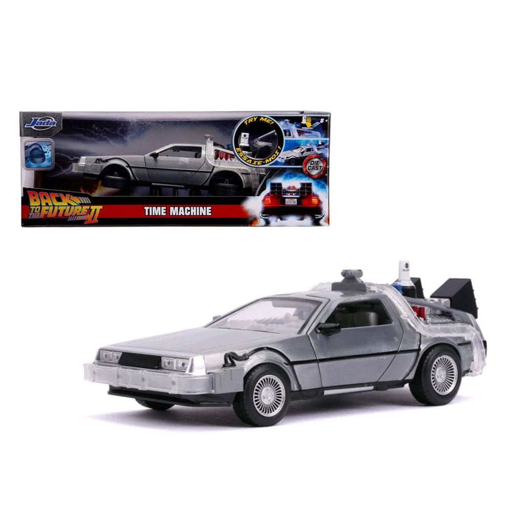 BACK TO THE FUTURE 2 DELOREAN TIME MACHINE W/LIGHTS HOLLYWOOD RIDES 1/24TH SCALE DIE-CAST VEHICLE REPLICA