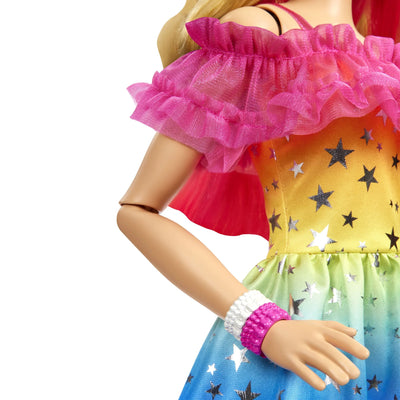 BARBIE 71CM CAUCASIAN DOLL WITH MULTI COLOURED STARRY DRESS - Toyworld Frankston