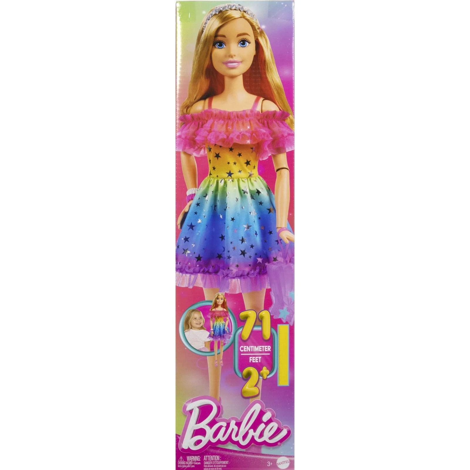 BARBIE 71CM CAUCASIAN DOLL WITH MULTI COLOURED STARRY DRESS - Toyworld Frankston