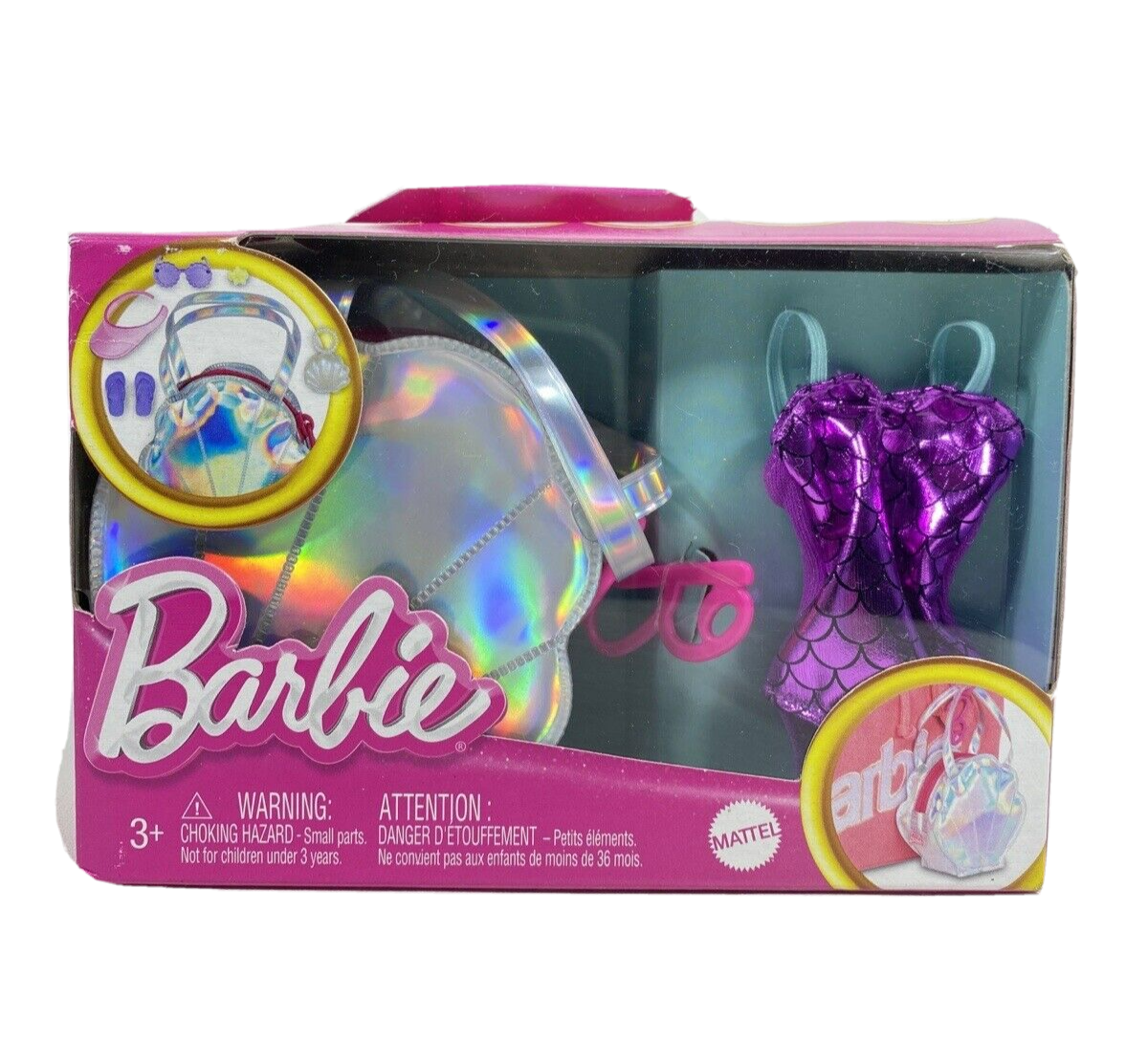 BARBIE FASHION ACCESSORIES - BEACH OUTFIT AND BAG WITH 5 SURPRISES - Toyworld Frankston