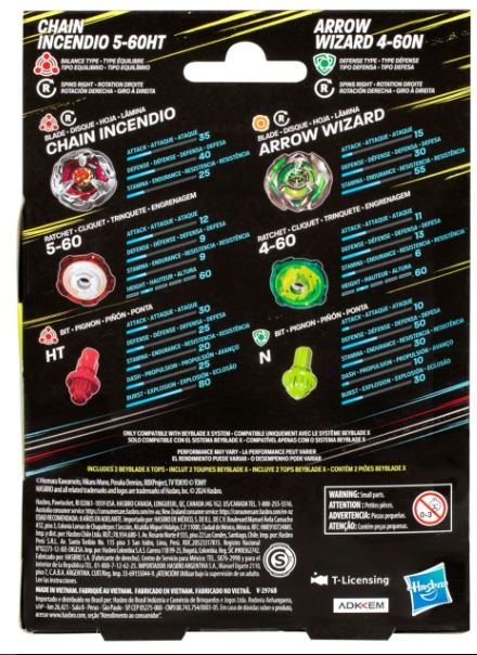 BEYBLADE X DUEL PACK - CHAIN INCENDIO AND ARROW WIZARD