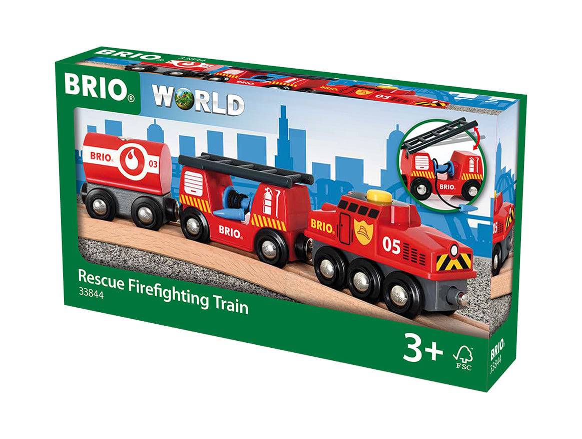 BRIO VEHICLE - RESCUE FIREFIGHTING TRAIN - 4 PIECES - Toyworld Frankston