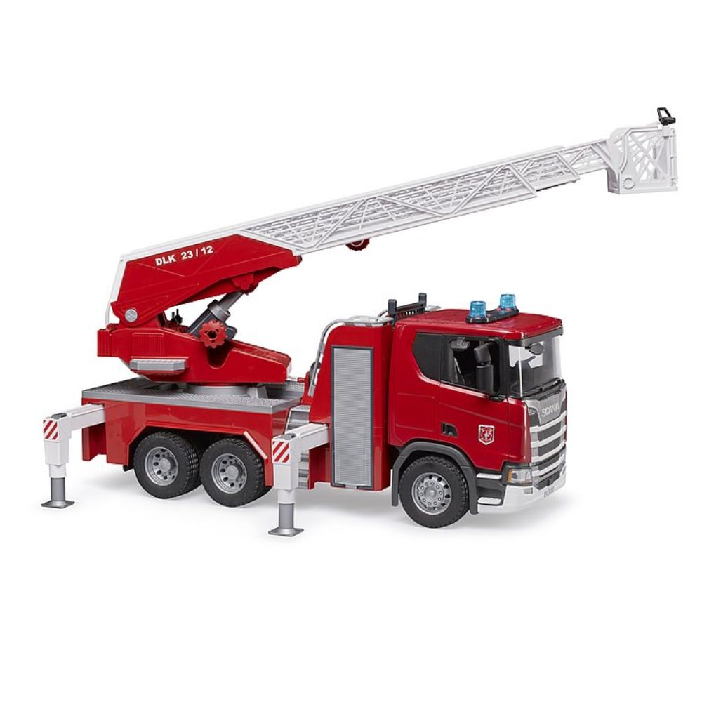 BRUDER - EMERGENCY SCANIA SUPER 560R FIRE ENGINE W LADDER, SLEWING LADDER, WATER PUMP AND LIGHTS AND SOUNDS - Toyworld Frankston