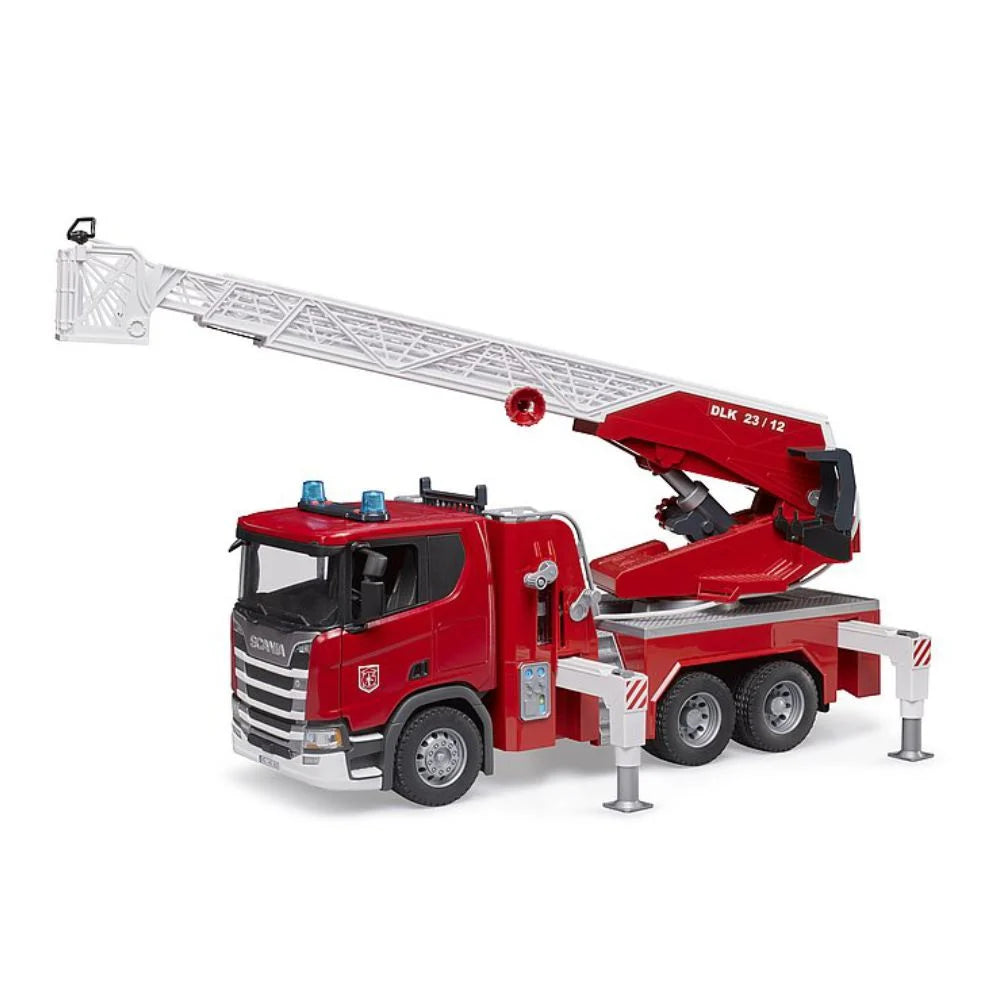 BRUDER - EMERGENCY SCANIA SUPER 560R FIRE ENGINE W LADDER, SLEWING LADDER, WATER PUMP AND LIGHTS AND SOUNDS - Toyworld Frankston