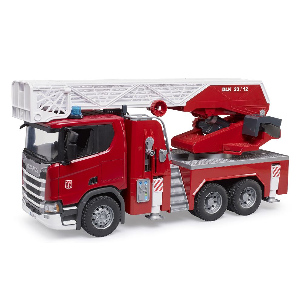 BRUDER - EMERGENCY SCANIA SUPER 560R FIRE ENGINE W LADDER, SLEWING LADDER, WATER PUMP AND LIGHTS AND SOUNDS - Toyworld Frankston