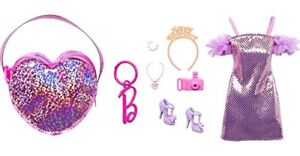 BARBIE FASHION ACCESSORIES - PINK SPARKLE DRESS AND BAG WITH 5 SURPRISES - Toyworld Frankston