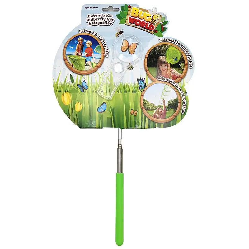 BUGS WORLD - TELESCOPIC NET SET - EXTENDABLE BUTTERFLY NET AND MAGNIFIER - Toyworld Frankston