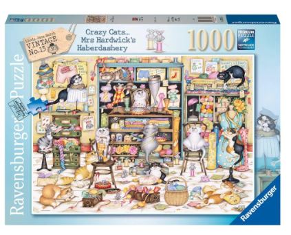 RAVENSBURGER 176236 - CRAZY CATS - MRS HARDWICKS HABERDASHERY - 1000 PIECE - Toyworld Frankston