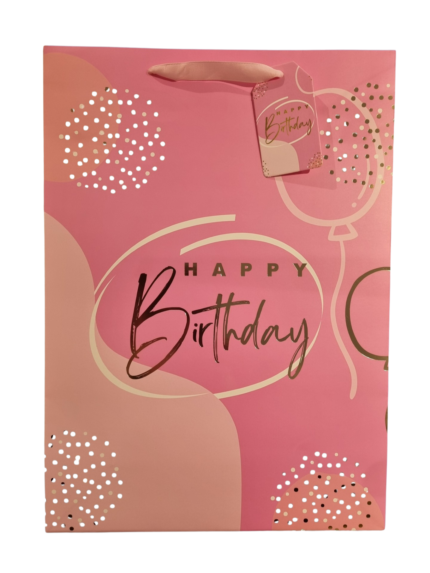 GIFT BAG LARGE - HAPPY BIRTHDAY 37366 - PINK WITH DOTS
