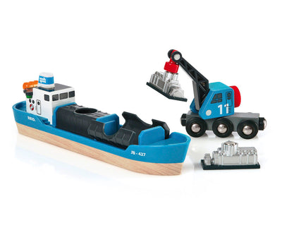 BRIO VEHICLE - FREIGHT SHIP AND CRANE - 4 PIECES - 33534 - Toyworld Frankston