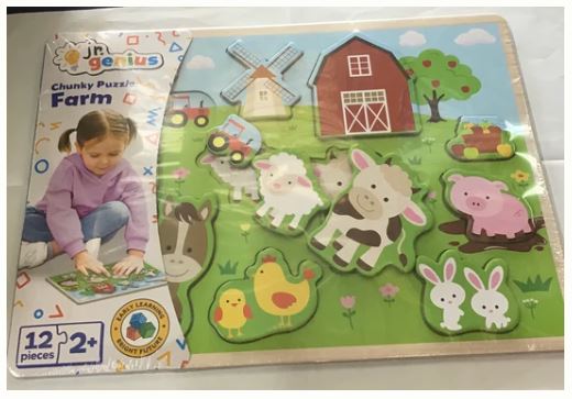 JR. GENIUS CHUNK PUZZLE - FARM 12PC - Toyworld Frankston