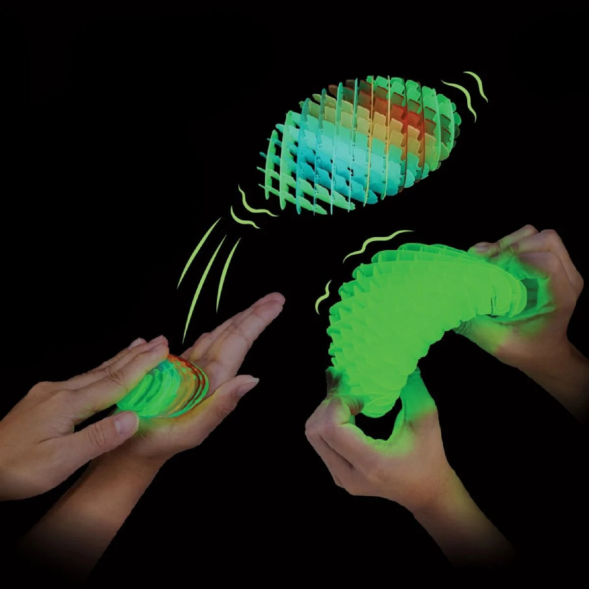 LARGE FIDGET FINGERS FLEXI WORM GLOW IN DARK ASSORTMENT - - Toyworld Frankston
