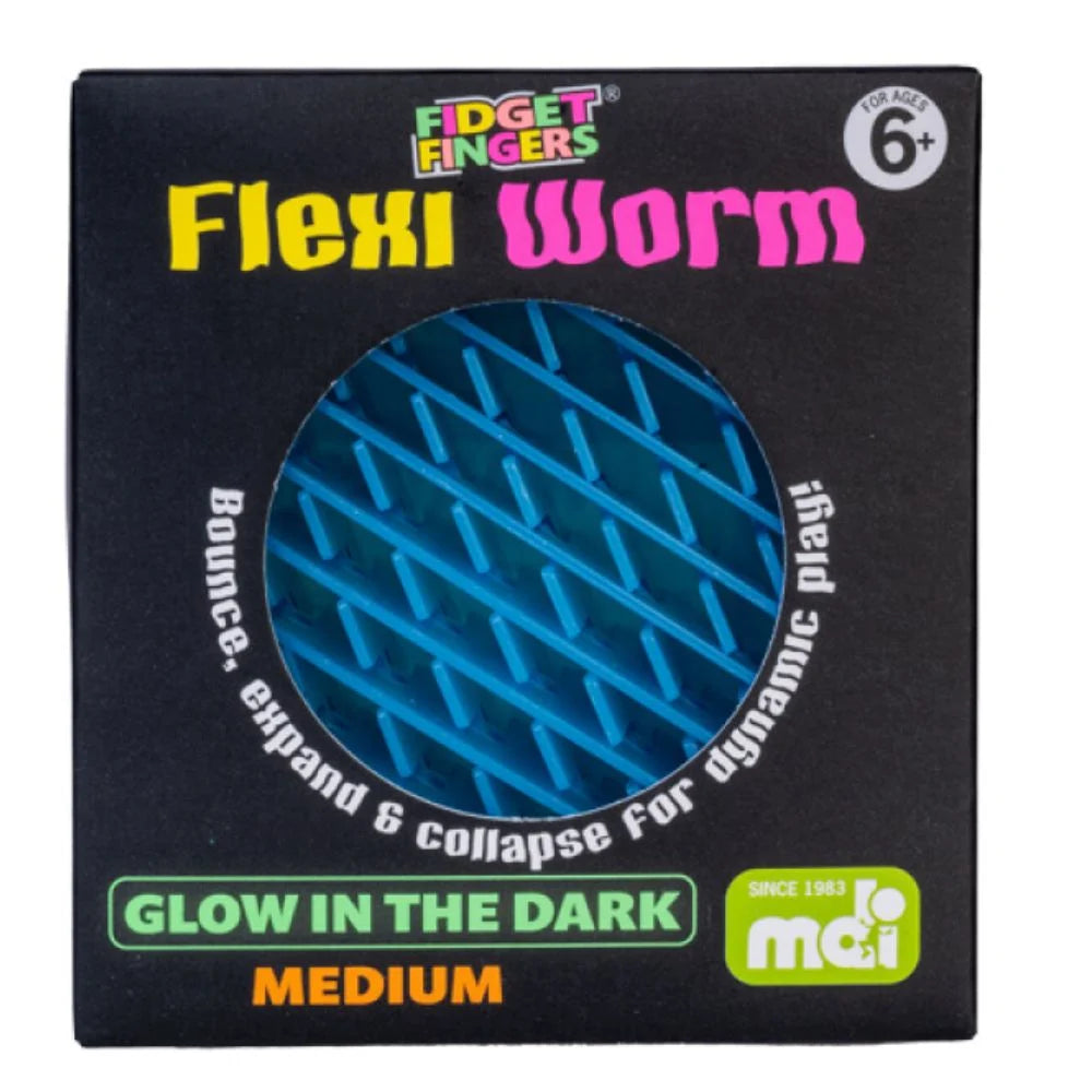 MEDIUM FIDGET FINGERS FLEXI WORM GLOW IN DARK ASSORTMENT - - Toyworld Frankston