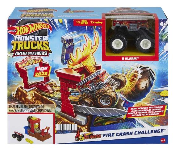 HOT WHEELS MONSTER TRUCKS ARENA SMASHERS FIRE CRASH CHALLENGE PLAYSET – 5 ALARM - Toyworld Frankston