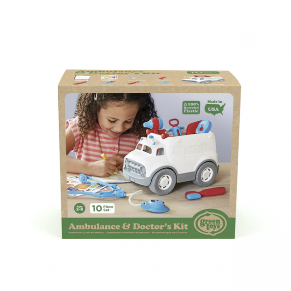 GREEN TOYS - AMBULANCE & DOCTORS KIT 10 PIECE PLAYSET - Toyworld Frankston