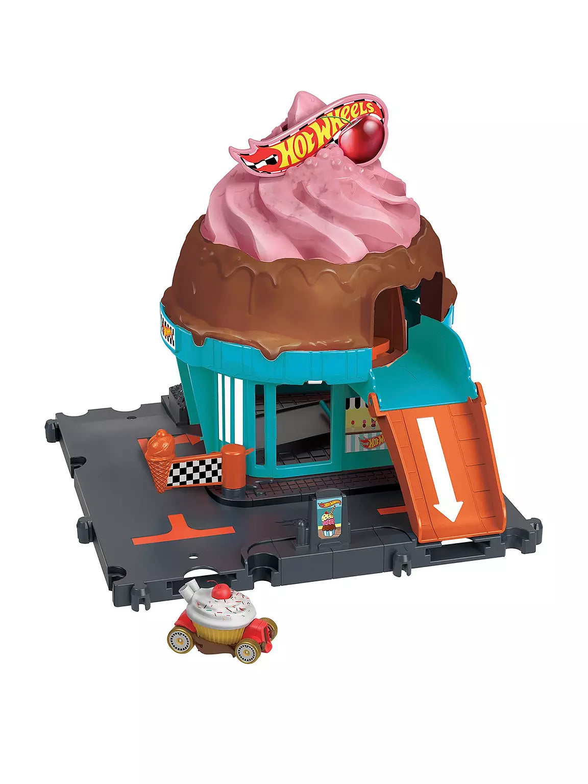 HOT WHEELS CITY DOWNTOWN ICE CREAM SWIRL PLAYSET - Toyworld Frankston