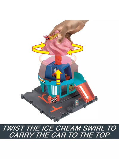 HOT WHEELS CITY DOWNTOWN ICE CREAM SWIRL PLAYSET - Toyworld Frankston
