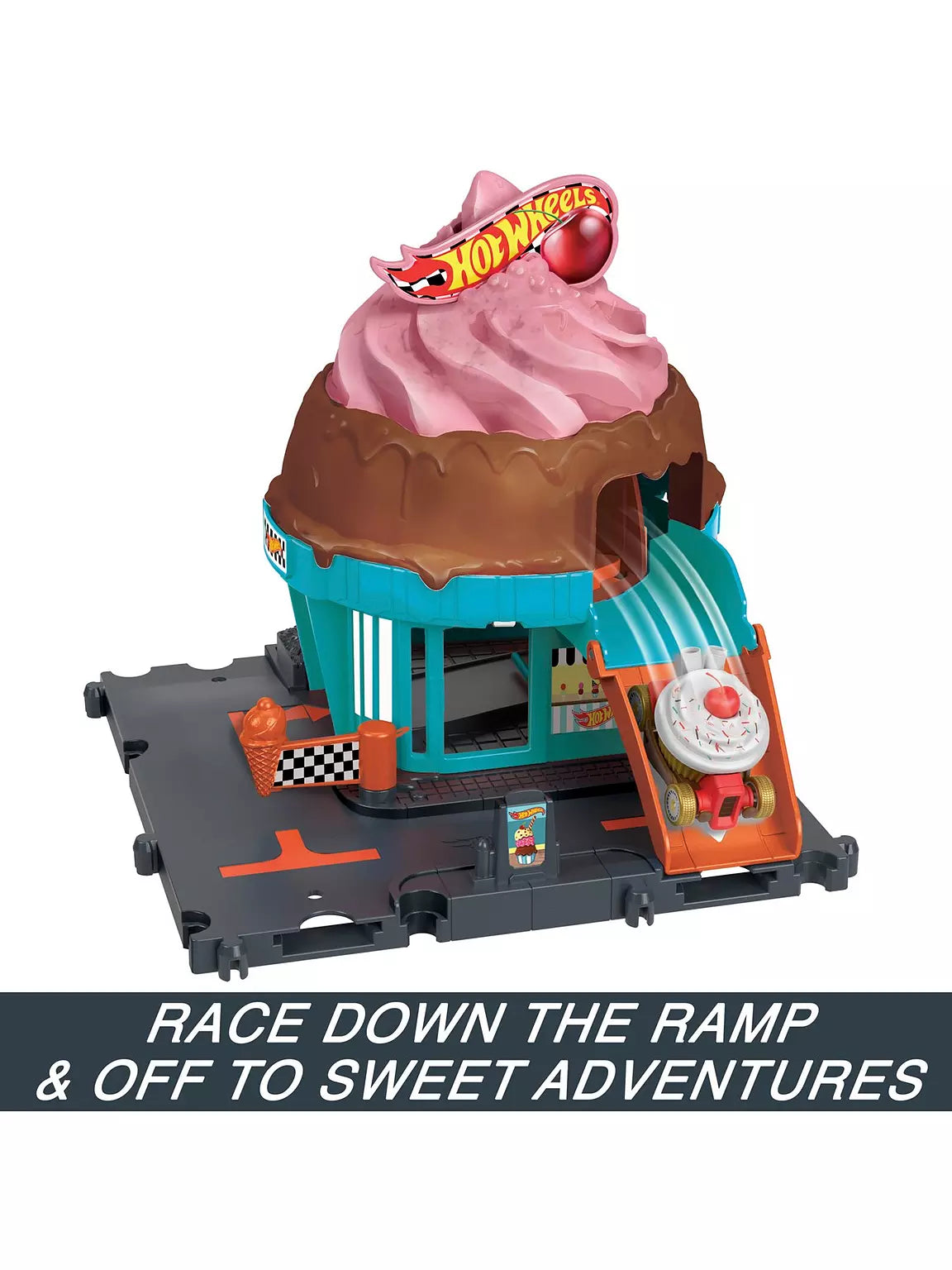 HOT WHEELS CITY DOWNTOWN ICE CREAM SWIRL PLAYSET - Toyworld Frankston