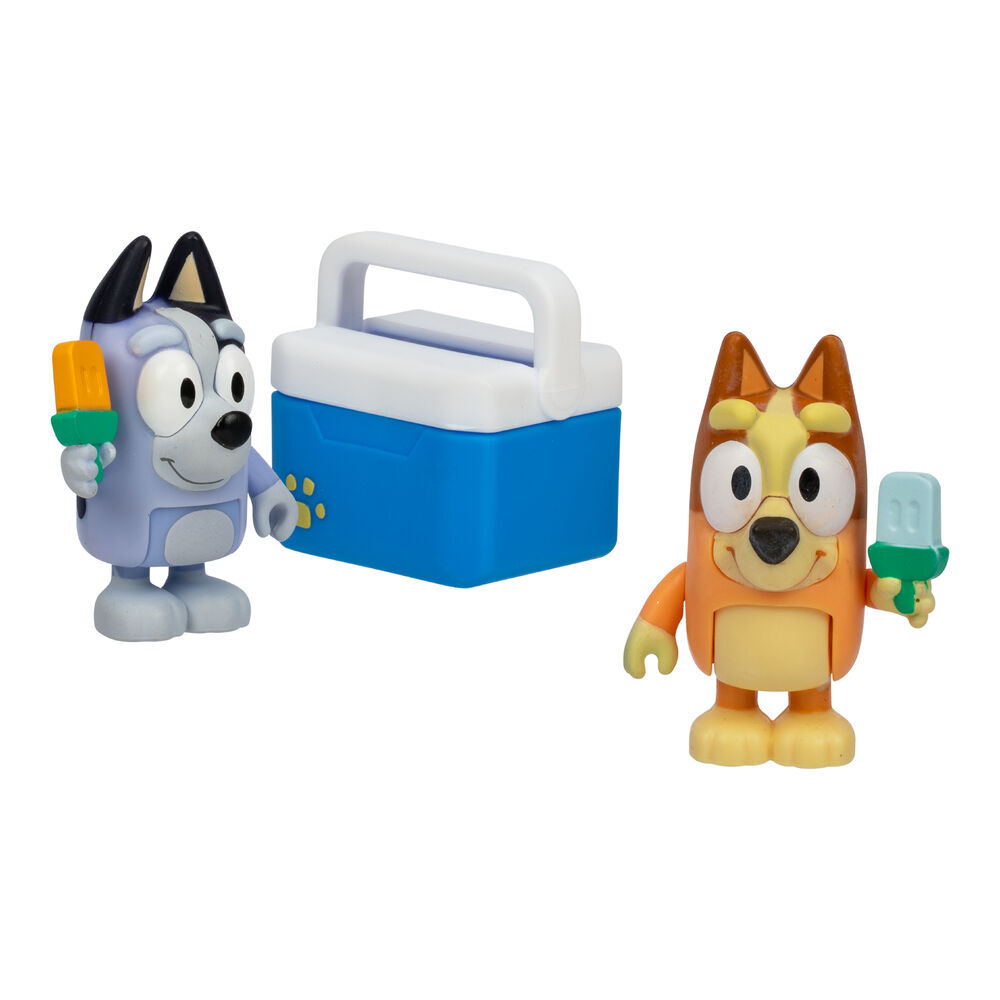Bingo and Socks figurines with a blue cooler and ice blocks