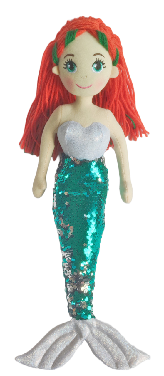 COTTON CANDY 45CM FAITH MERMAID PLUSH DOLL GREEN/SILVER - Toyworld Frankston