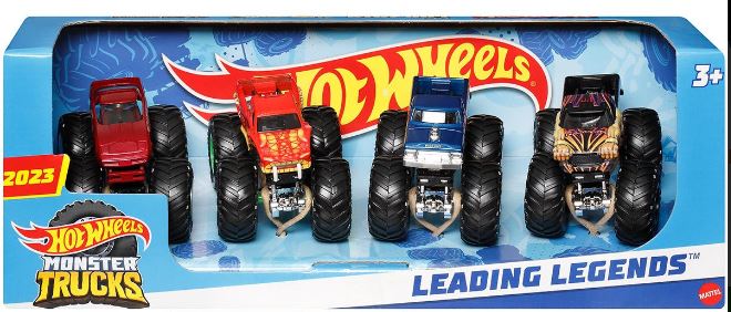HOTWHEELS MONSTER TRUCK LEADING LEGENDS 4 PACK - Toyworld Frankston