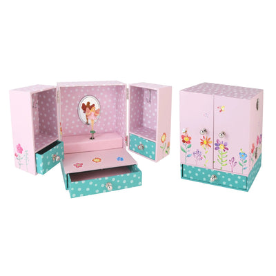 MUSIC BOX WITH WARDROBE - FLORAL FLOWER FAIRY JEWELLERY BOX - Toyworld Frankston