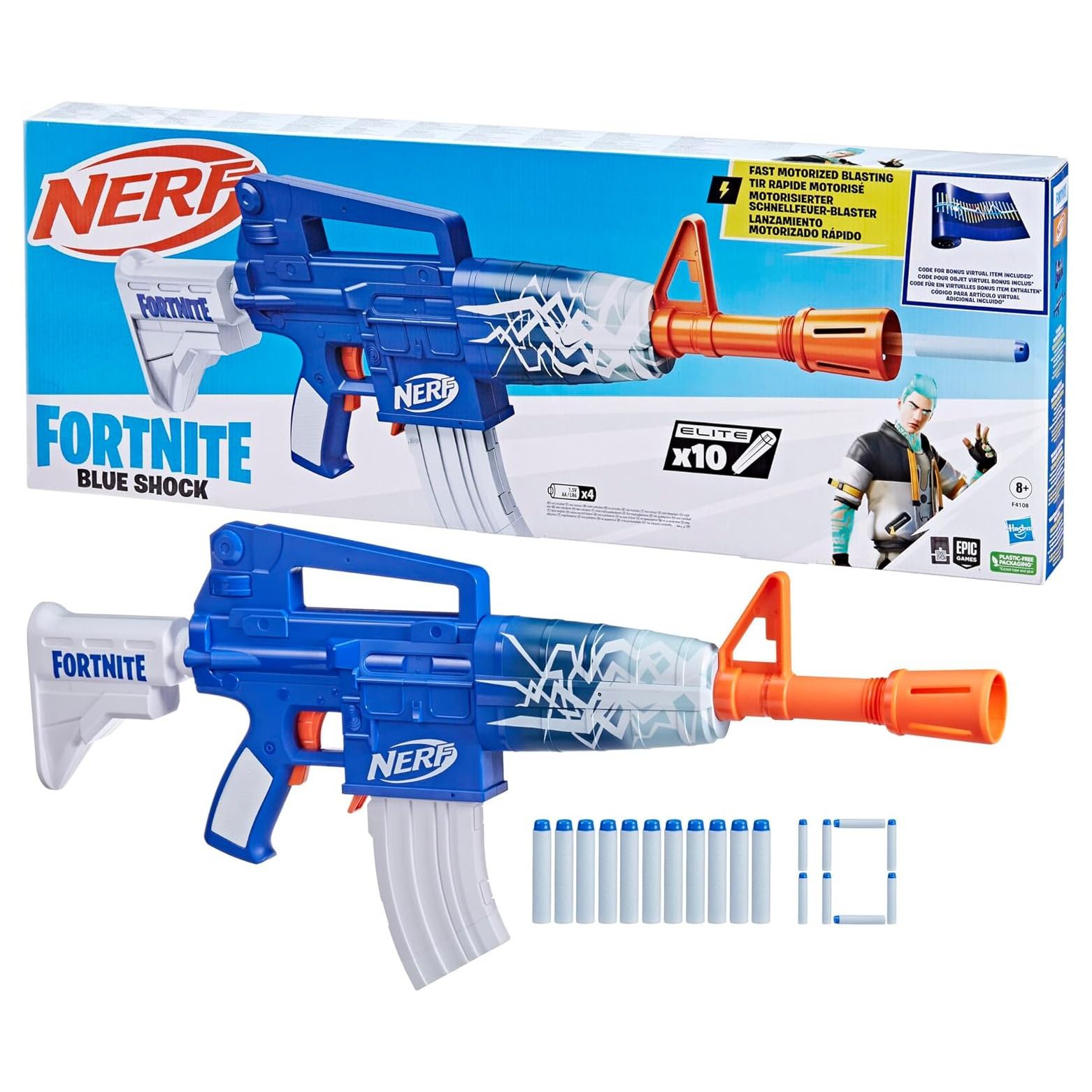 NERF FORTNITE - BLUE SHOCK MOTORISED AR - Toyworld Frankston
