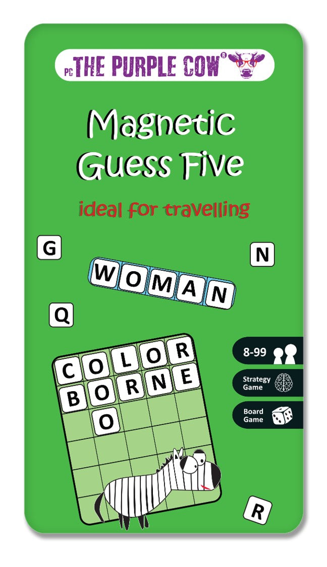 THE PURPLE COW TRAVEL TIN GAME - MAGNETIC GUESS FIVE - Toyworld Frankston