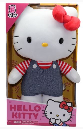 SANRIO - HELLO KITTY MEDIUM 30CM PLUSH - DENIM OVERALLS - Toyworld Frankston