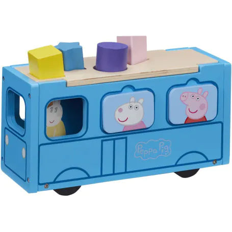 PEPPAS WOODEN PLAY SCHOOL BUS SHAPE SORTER - Toyworld Frankston