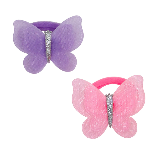 PINK POPPY - PINK AND PURPLE BUTTERFLY HAIR ELASTICS - Toyworld Frankston