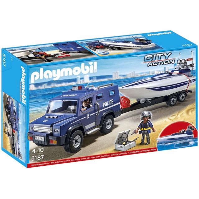 PLAYMOBIL - POLICE TRUCK WITH SPEEDBOAT - Toyworld Frankston