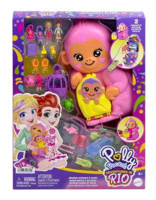 POLLY POCKET - ADVENTURES IN RIO - MOMMA MONKEY AND BABY PURSE COMPACT - Toyworld Frankston