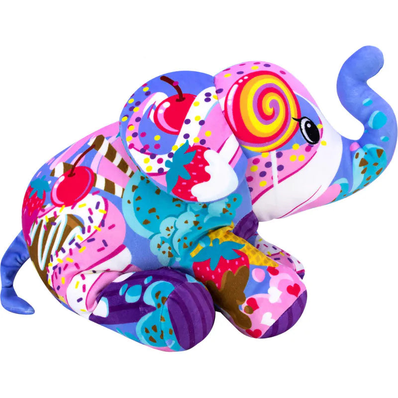 POP ART SOFT WEIGHTED ELEPHANT PLUSH - ASSORTED DESIGNS - Toyworld Frankston