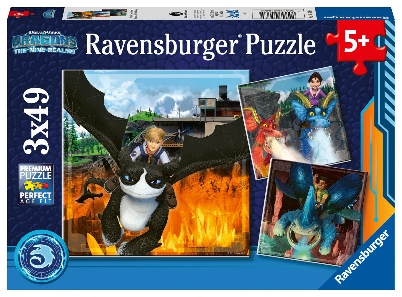 RAVENSBURGER PUZZLE - DREAMWORKS DRAGONS THE NINE REALMS 3X49 PC - Toyworld Frankston