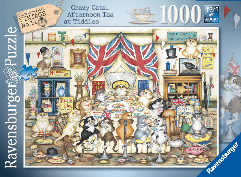 RAVENSBURGER PUZZLE - CRAZY CATS AFTERNOON TEA AT TIDDLES 1000 PIECE - Toyworld Frankston