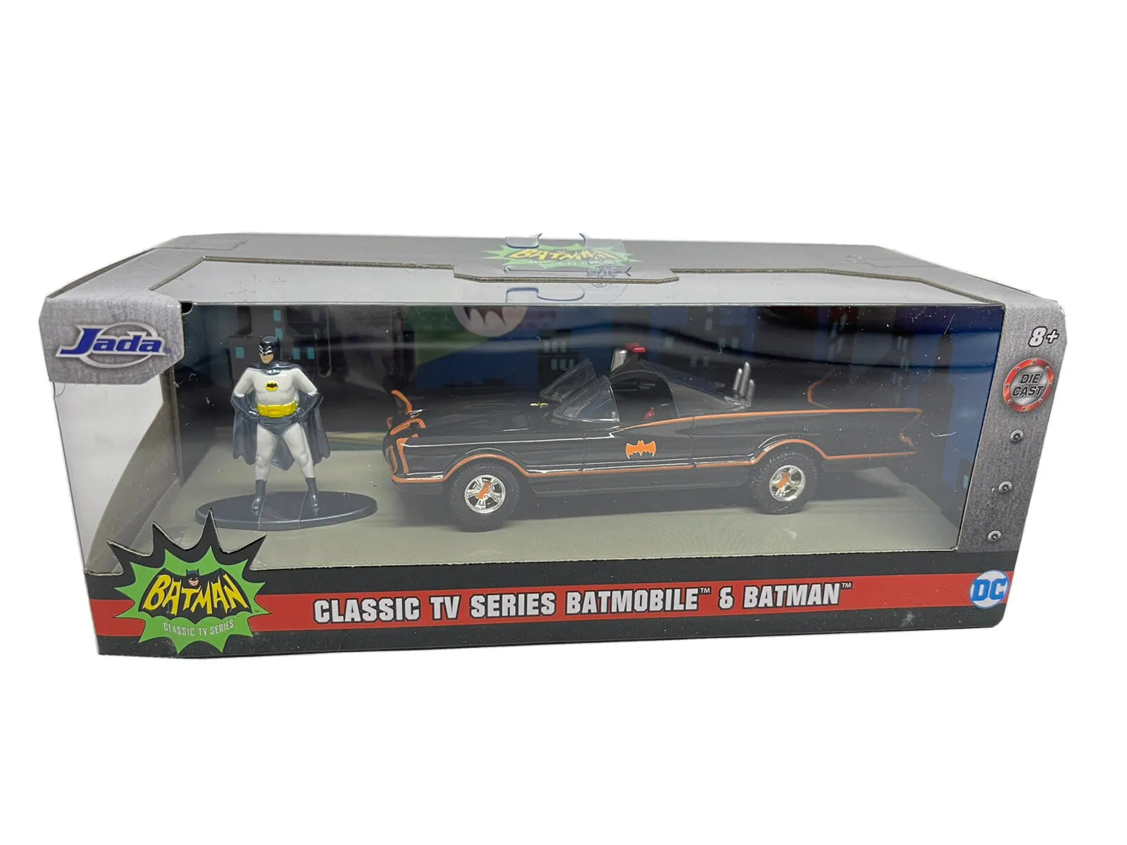 BATMAN CLASSIC TV SERIES (1966) - 1966 CLASSIC BATMOBILE WITH FIGURE 1/32 SCALE HOLLYWOOD RIDES DIE-CAST VEHICLE REPLICA - Toyworld Frankston