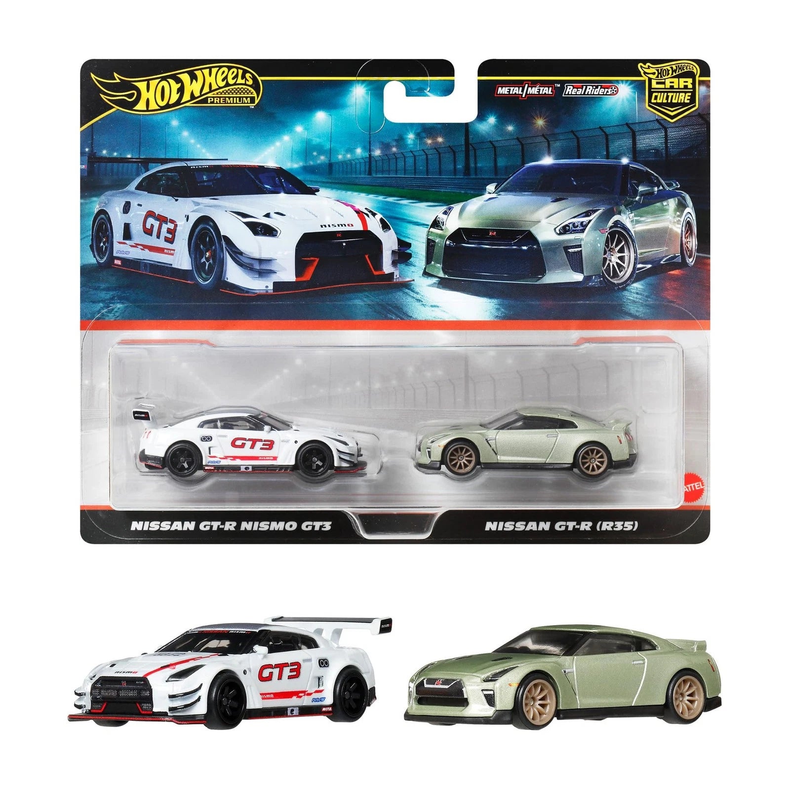 HOT WHEELS PREMIUM 2 PACK - NISSAN GT-R NISMO GT3 / NISSAN GT-R (R35) - Toyworld Frankston