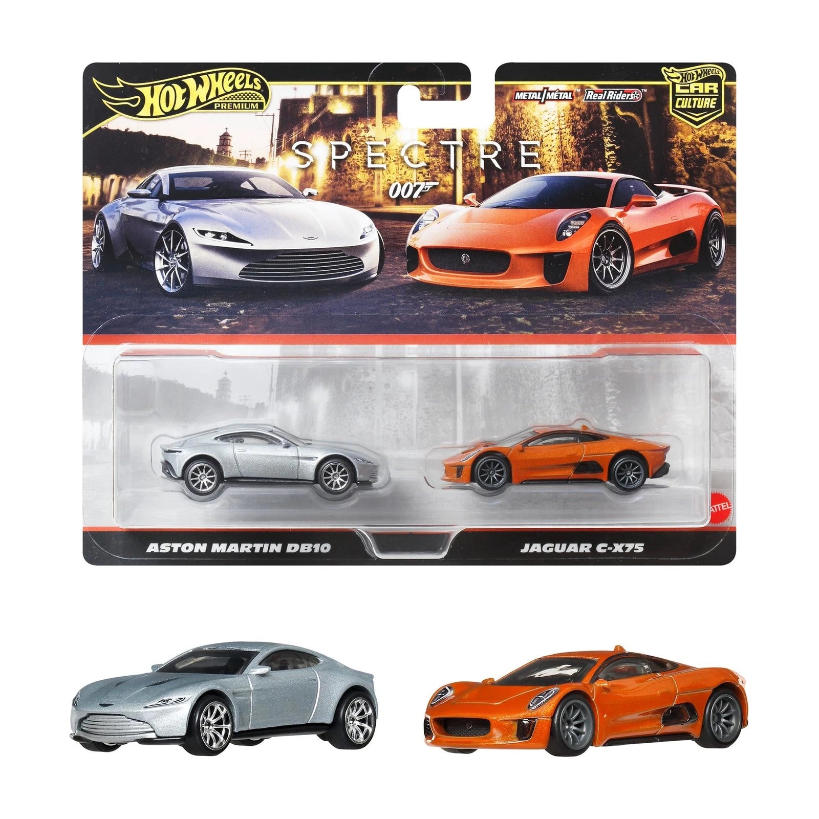 HOT WHEELS PREMIUM 2 PACK - 007 ASTON MARTIN DB10 / JAGUAR C-X75 - Toyworld Frankston