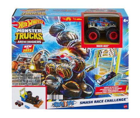 HOT WHEELS MONSTER TRUCKS ARENA SMASHERS  SMASH RACE CHALLENGE PLAYSET - RACE ACE - Toyworld Frankston