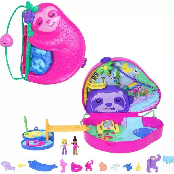 POLLY POCKET - SLOTH FAMILY 2 IN 1 PURSE COMPACT - Toyworld Frankston