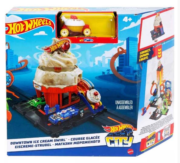 HOT WHEELS DOWNTOWN ICE CREAM SWIRL PLAYSET - Toyworld Frankston