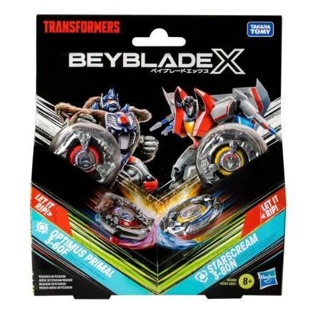 BEYBLADE X TRANSFORMERS COLLAB MULTIPACK - OPTIMUS PRIMAL 3-60F AND STARSCREAM 3-80N - Toyworld Frankston