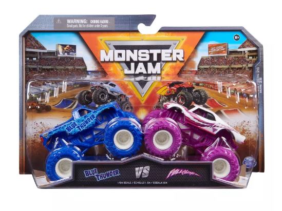 MONSTER JAM - 1:64 DIESCAST TRUCKS 2PK- BLUE THUNDER V FULL CHARGE - Toyworld Frankston