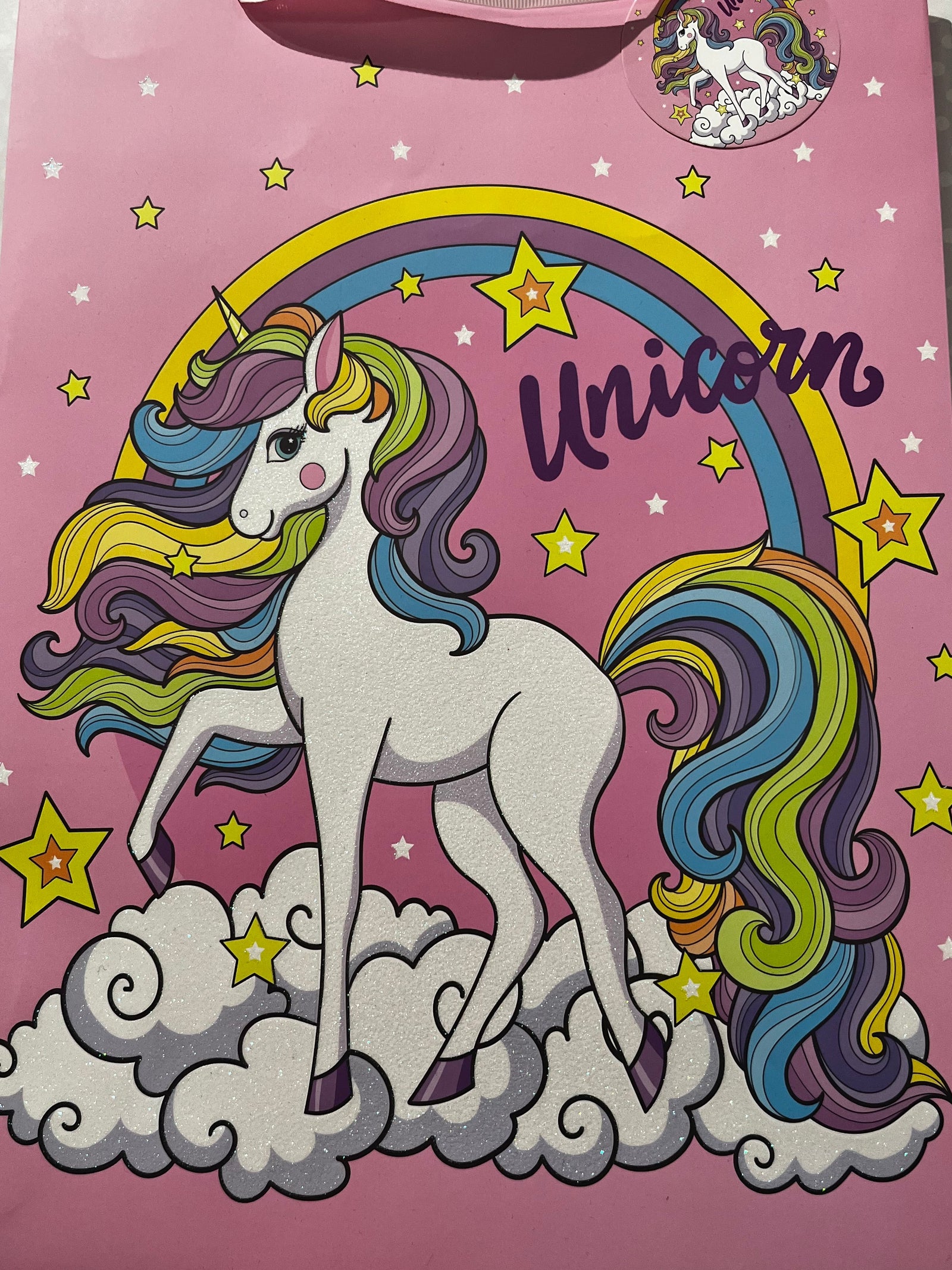 GIFT BAG - LARGE PINK UNICORN RAINBOW