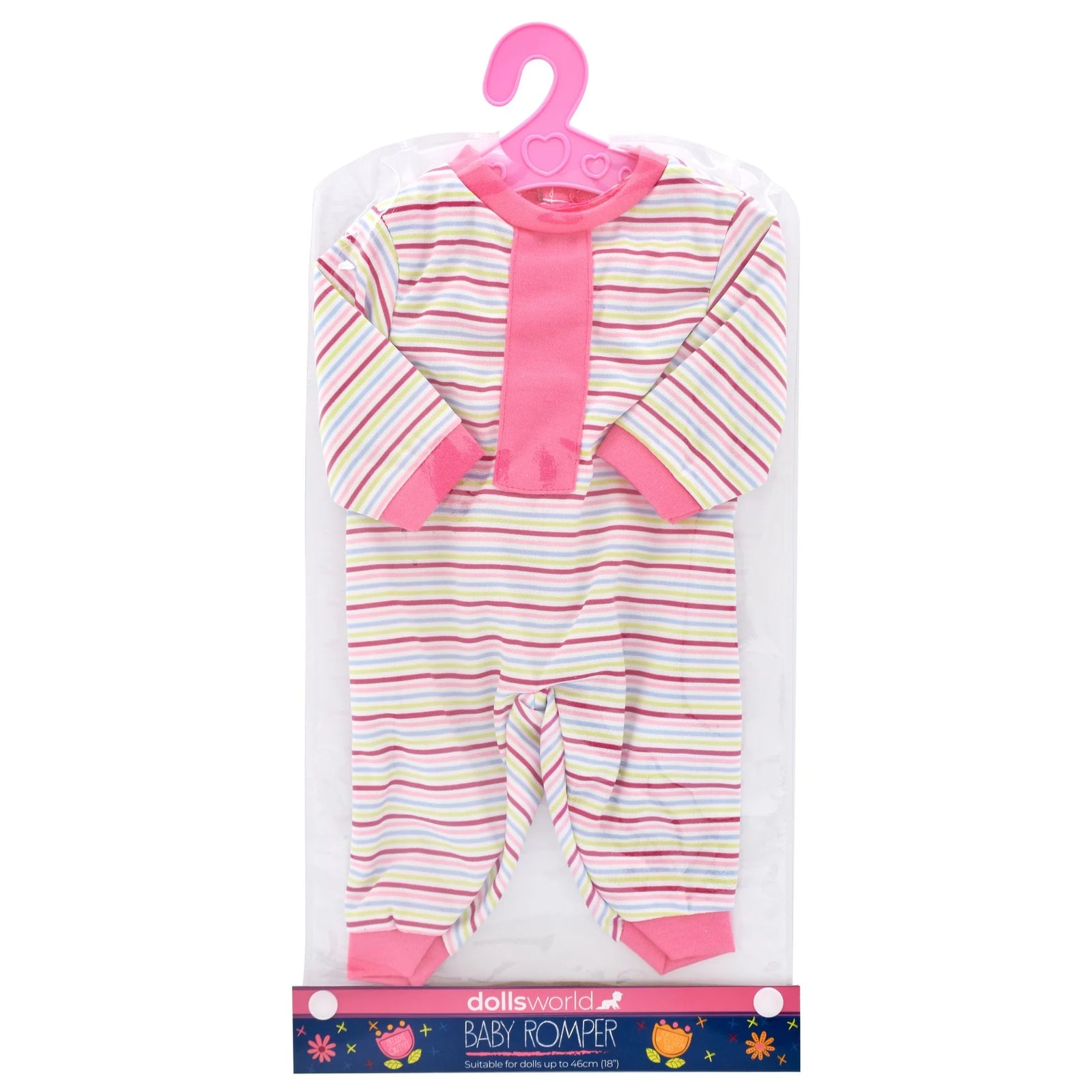DOLLSWORLD FASHION BOUTIQUE BABY ROMPER - WHITE OUTFIT WITH COLOURED STRIPES