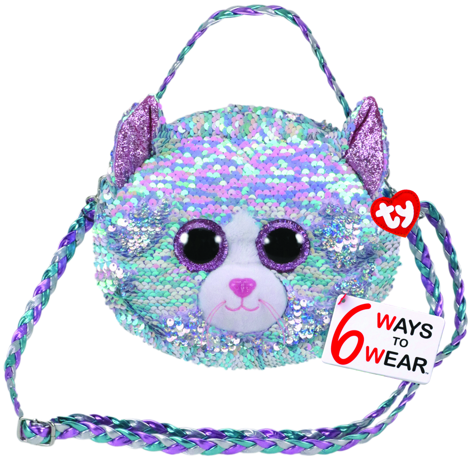 TY GEAR SEQUIN - Blue Iridescent Cat Purse - Toyworld Frankston