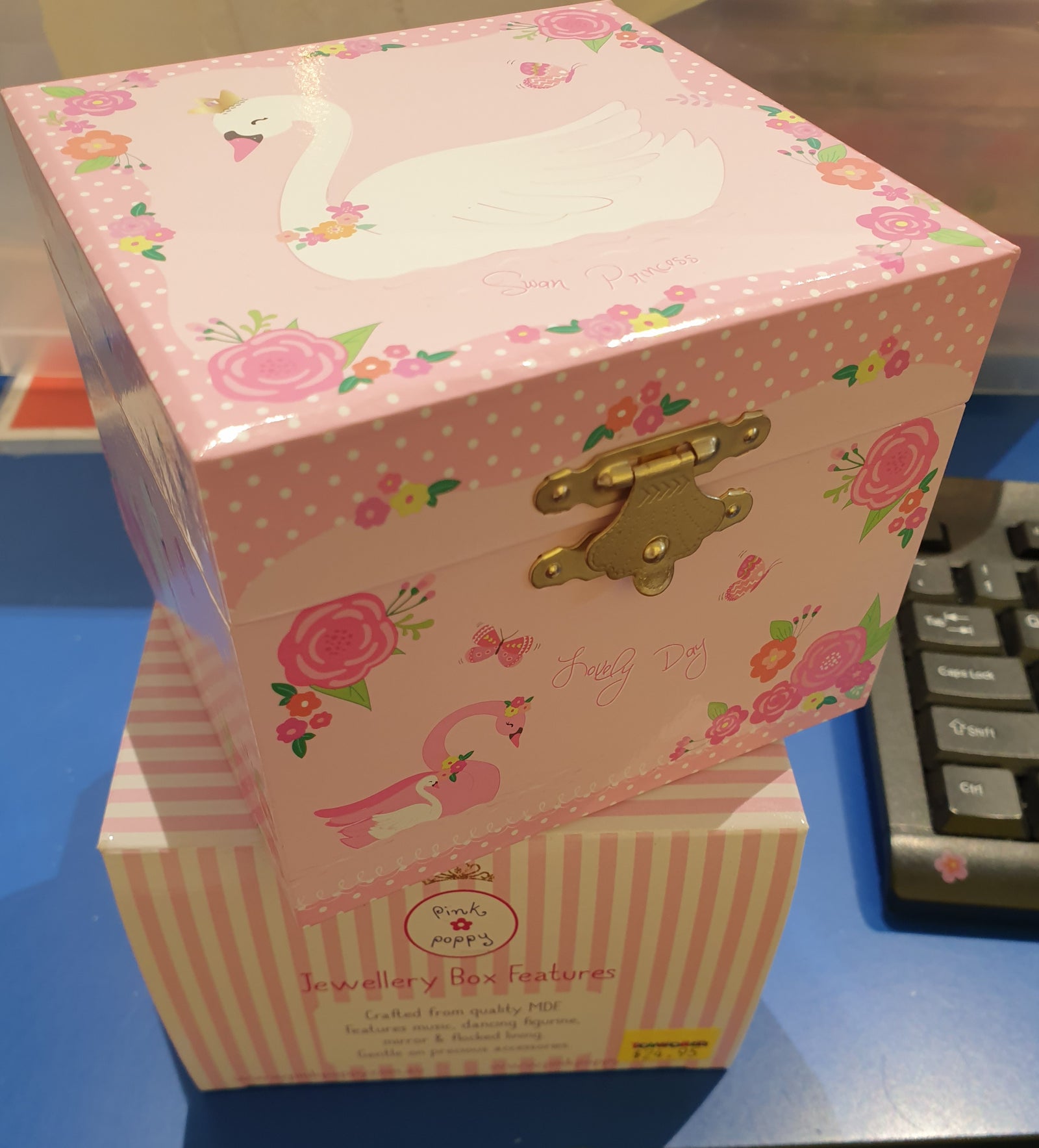 PINK POPPY SWAN PRINCESS SMALL MUSIC BOX - Toyworld Frankston